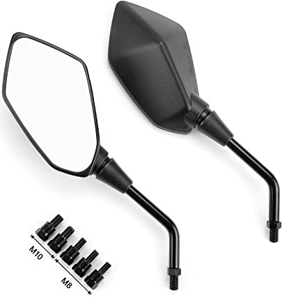 KEMIMOTO Universal Motorcycle Mirrors, Convex Handlebar Rear View Side Mirror with M8 M10 Bolt, Compatible with Bike, Scooter, ATV, UTV, Dirt Bike and More