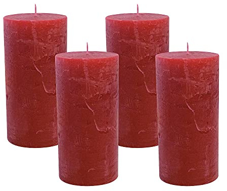 4 Rustic Stumpenkerzen Premium Kerze Rot 6x12cm - 45 Std Brenndauer