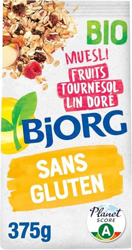 BJORG - Muesli aux Fruits - Sans Gluten - A l'Avoine Complète Bio - Riche en Fibres - 375 g - lot de 2 (total de 750 g)