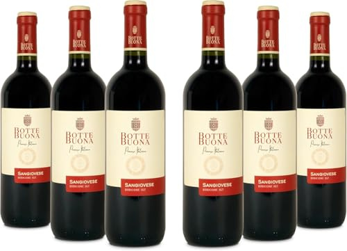 BotteBuona Vino Rosso Sangiovese Rubicone IGT, Vino Fresco con Sentori di Violetta e Frutti Rossi, 11.5% Vol, Confezione con 6 Bottiglie da 750 ml