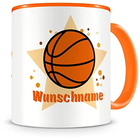 Samunshi® Kindertasse mit Namen Tasse Basketball Personalisierte Tasse mit Namen Kinder Kinderbecher personalisierter Text Namentasse Kindergarten orange 300ml