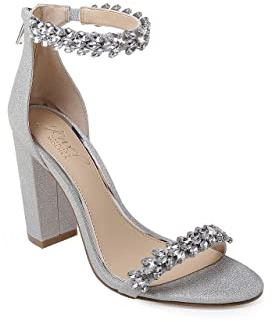 Jewel Badgley Mischka Damen Mayra Sandalen mit Absatz, Silber Glitter, 43 EU