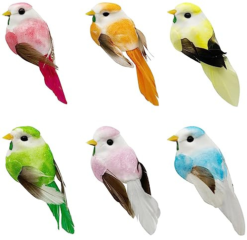 LWINGFLYER 6pcs Tiny Colorful Fake Birds Mushroom Arts and Crafts Foam Birds Figures 2-Inch with Attached Magnet for Fairy Garden Micro Landscape Decoration Birdcage