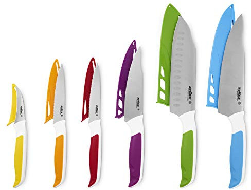 Zyliss ZE920242 Coffret 6 couteaux de cuisine Comfort colorés, lame en acier inoxydale japonais, Manche ergonomique et anti-dérapant