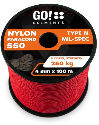 GO!elements Paracord Seil aus reißfester Nylonschnur - 4mm Paracord 550 Typ III Schnur - geeignet als Allzweckseil & Reepschnur - Max. 250kg