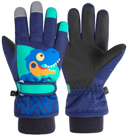 TRIWONDER Guanti da Sci Bambino Guanti Invernali Termici Guanti da Neve per Bambino Bambina 4-13 Anni (Blu Scuro, S (4-6 Anni))