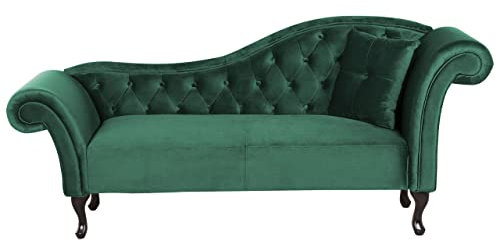 Beliani Chaiselongue Samt grün rechts gesteppt mit Kissen Chesterfield-Stil Lattes