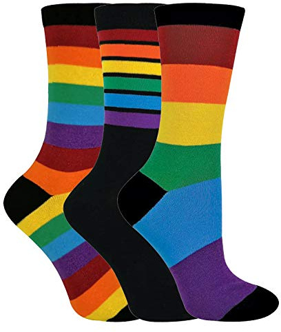 Sock Snob 3 Paires Enfant Chaussettes Arc en Ciel Rayées Fantaisie Chaussettes pour Fille et Garcon (arc-en-ciel, 27-30)
