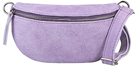 Made in Italy OBC Damen Leder Tasche Gürteltasche Crossbody Hüfttasche Bauchtasche Hüfttasche Umhängetasche Cross-Over Bodybag Schultertasche Handytasche Geldtasche (Flieder (Wildleder))