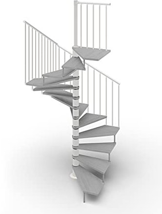 Escalera de caracol de planta cuadrada 105 x 105 cm. Tekla 13 peldaños – Altura entre los pisos 267 – 312 cm. (cemento, acero blanco).