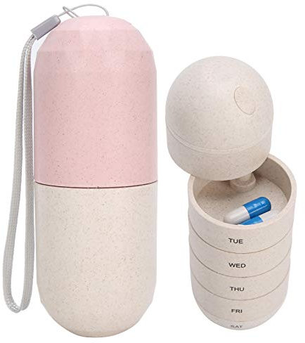 Pill Dispenser, Capsule Shape 7 Day Waterproof Portable Silicone Pill Box, Medicine Case with Reminder for Travel, Elderly Care