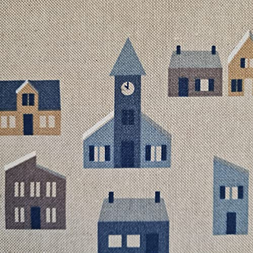 Stoff Meterware Baumwolle natur Häuser Haus Nordic town skandinavisch Schweden 2021 pflegeleicht Dekostoff Vorhangstoff Leinenoptik Meterpreis Weihnachten