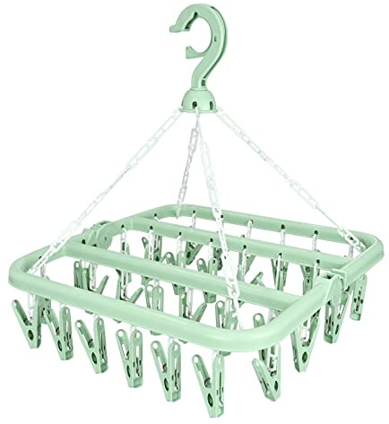Sockentrockner Wäscheständer, Unterwäsche Kleiderbügel with 32 Clips, Faltbarer Wäscheständer Winddichter Aufhänger, Trockengestell Socken für Unterwäsche Babykleidung Kleine Wäscheartikel(Grün)