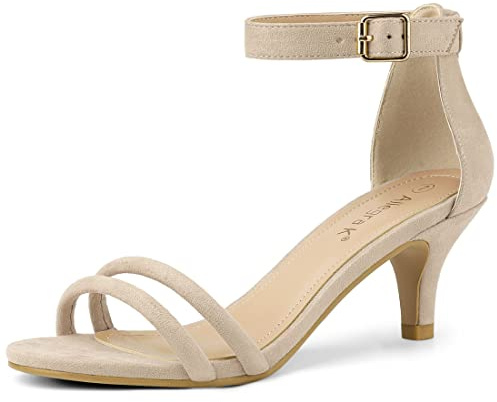 Allegra K Women Kitten Heel Ankle Strap Sandals | Buckle closure, slide straps, 2 5/9 inch heel height, easy to pair with jeans or skirt for a casual look
