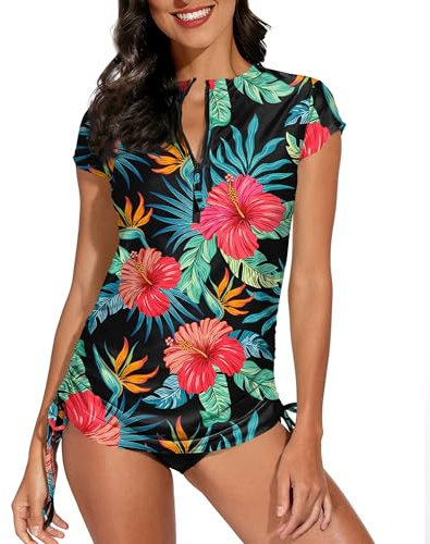 BesserBay T-shirt rashguard à manches courtes pour femme, protection solaire UPF 50+, taille S à XXL, Fleurs rouges, M