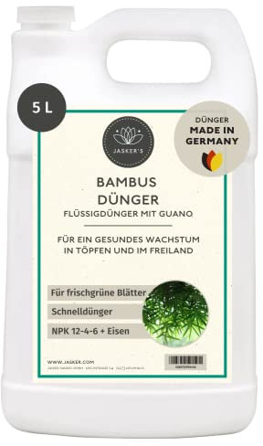 Bambus Dünger flüssig 5 L - 100% Schnelldünger mit Eisen - Spezialdünger - Flüssigdünger für Bambuspflanzen & Bambushecken - Bambus düngen im Freiland & Haus - Dünger Bambus