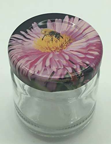 Generisch 16 Honigläser 50 g Twist Off to 43 (1,23€/St) Biene auf Aster lila Deckel Honig Glas Imker Honigglas Marmeladenglas
