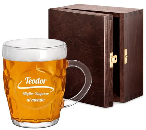 Maverton Boccale birra con incisione - bicchiere da birra personalizzato 500 ml con manico per uomo - calice birra - bicchieri personalizzati con nome - per compleanno - Amico