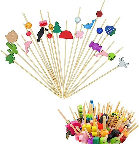 Spldsun 100 Stück Cocktailspieße, Spieße Fingerfood, Party Spieße, Zufällige Stile, für Obst, Snacks, Hors d'oeuvres, Sandwiches (12cm)