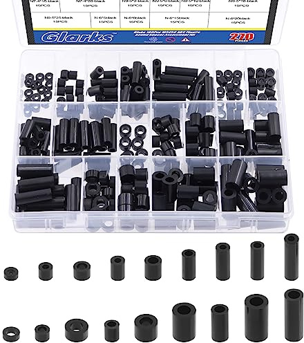 Glarks Runde Abstandshalter aus Nylon, für M3, M4, M5, M6 Schrauben, Abstandshalter für elektrische Steckdosen, schwarze ABS-Unterlegscheiben, Hardware, Abstandshalter für elektrische Schrauben