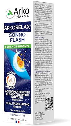 Arkopharma Arkorelax Sonno Flash | Integratore Alimentare Spray Sublinguale con Melatonina ed Escolzia - Per i Risvegli Notturni - 1 Flacone da 20 ml