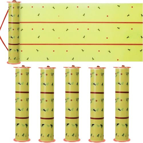 Qualirey 5 rollos de trampas adhesivas para moscas al aire libre, trampas gigantes para moscas de 30 pies para interiores, tiras de papel adhesivas para moscas para interiores, cinta para colgar