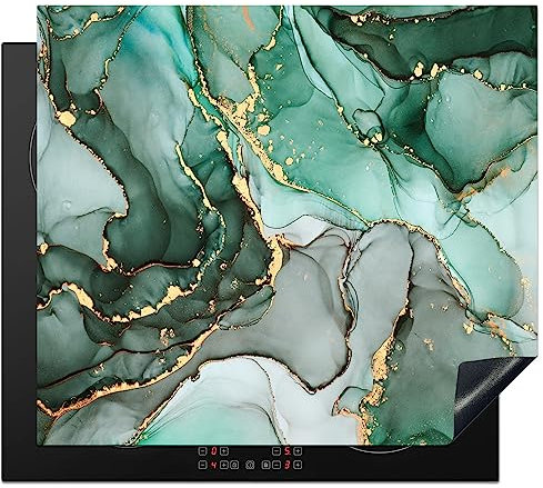 KitchenYeah© Herdabdeckplatte Einteilig Ceranfeld Abdeckplatte Küche Deko Ceranfeldabdeckung Herdabdeckung Induktionsmatte Gold - Marmor - Grün - Luxus - Marmoroptik - Grau - 60x52 cm