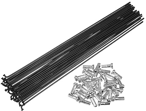QUARKZMAN Fahrradspeichen Kohlenstoffstahl Schwarz 36er Mit Nippeln | Schwarz, 248mm, 14G, Für Fahrradlaufrad, Mit Nippel 12x6mm