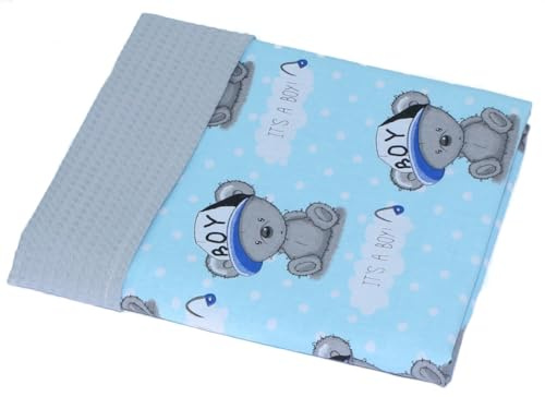 Primawela Babydecke Babydecke Waffelpiqué Baumwolle Kuscheldecke Kinderwagendecke - Girl Boy (Boy BLAU + Grau)