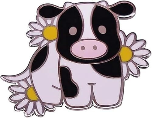 Adorables vaches et fleurs Émail Pin Broche Noir Blanc Mignon Ferme Animal Vache Drôle Métal Émail Pin pour Vêtements Sacs Vestes Chemises Sacs à Dos, Métal