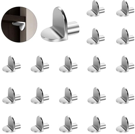 20Pcs L Shape Shelf Support Pegs 5mm Nickel Plated ardrobe Shelf Pins | Solid Alloy Cupboard Shelfs Support Pegs, Cabinets Floor Holder for Kitchen Cabinet Bookcase Cabinets Furniture Cabinet