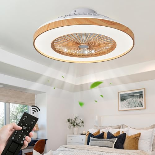 AQLEDY Lustre Ventilateur de Plafond Led Dimmable Bois Ventilateur avec Lumiere 6 Vitesses Reversible Dc Motor Silencieux Ventilo Plafond avec Lumière pour Salon Chambre a Coucher Salle a Manger