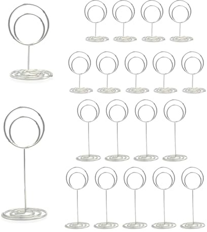 TRUEIN 20 Pcs Table Number Holders, 3.35 inch/2.0 inch Place Card Holders, Reusable Silver Photo Holders for Tables, Tabletop Photo Holder Table Number Stands for Wedding Party Home Office Decorations