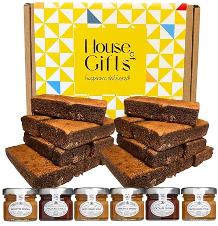 Chocolate Brownie Gift Box by Post | 12 Hand Baked Brownies with Unique Preserves Spreads Including 2 Salted Caramels, 2 Chocolates & 2 Banoffees