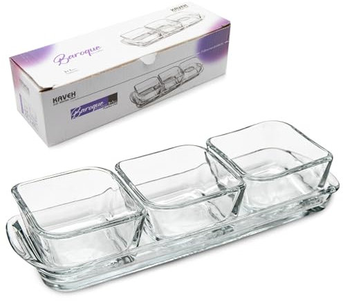 Mini ciotole per salse, 3 + 1 piccolo set di ciotole in vetro, salsa, marmellata, maionese ketchup, vassoio e ciotole, piatto per burro al miele per colazione, 70 ml (3 + 1 set)