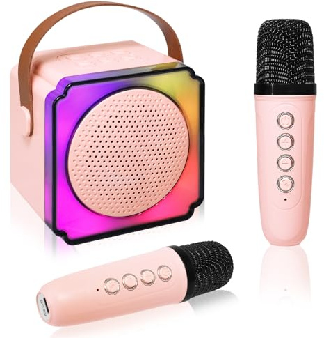 SOARFLY Karaoke Maschine Kinder mit 2 Mikrofonen, Karaoke Bluetooth-Lautsprecher Kinder, mit LED-Licht und Stimmwechseleffekt, Geschenke für 3-12 Jahren Mädchen
