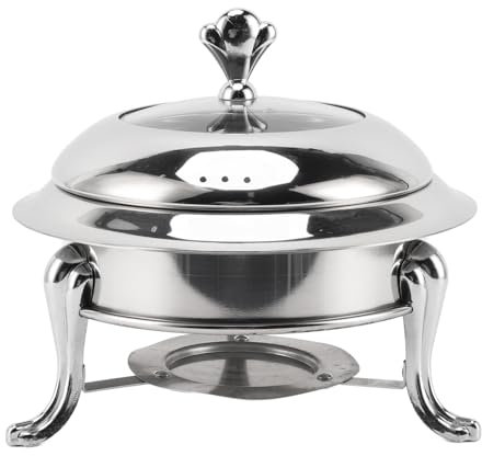 Round Chafing Dish Buffet Set, Stainless Steel Catering Warmer, Alcohol Fuel Heating Portable Server with Lid for Wedding Banquet, Ideal for Hot Pot Parties, Gatherings and More