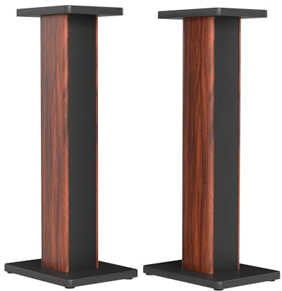 Turosur 28'' Universal Floor Speaker Stands Pair, Hi‑Fi Home Audio Stands | Wood Grain & Leather Hollow Sand‑Fillable for Home, Recording Studio, Gaming Room (70cm)