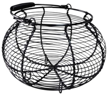 perfk Wire Egg Basket Container Portable Farmhouse Round Egg Holder Egg Collecting Basket for Eggs Fruits Bread 20 x 20 x 13 cm, Black
