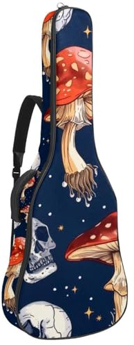 Gitarrentasche mit Seestern und gestreiftem Hintergrund, gepolsterte Tasche für Akustikgitarre, Rucksack mit verstellbaren Schultergurttaschen, Marineblau und Türkis, Multicolor 08, 42.9x16.9x4.7 in,