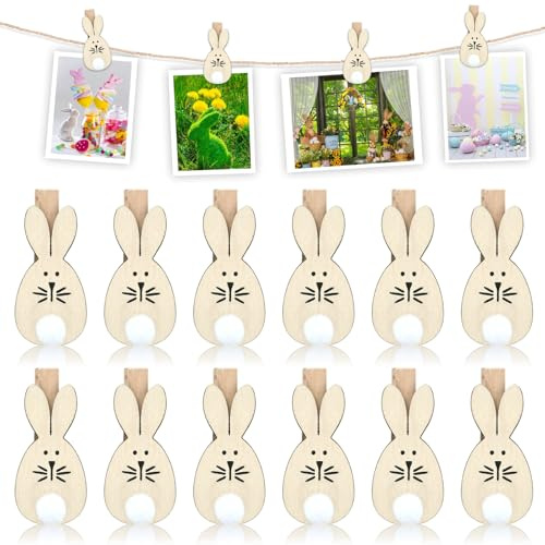 12 Stück Ostern Hasen Klammer Holz Klein,Wäscheklammern Holz Hasen,Hasen Holzklammern,Hase Holzwäscheklammern,Foto Wäscheleine Holzklammern,für Ostern Party,Geschenke Kleidung Foto Dekoration (B)