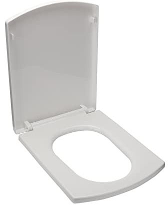 Abattant WC carré blanc à fermeture amortie avec charnières fixes, facile à installer, facile à laver, design robuste pour une fermeture silencieuse