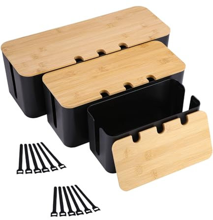 Azyvum Lot de 3 Boite Rangement Cable,Boite Cache Cable,Boite Cache Cable Multiprise,Cable Box Cachez et cachez les multiprises et les cordons électriques des téléviseurs,ordinateurs et bureaux