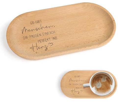 MEJOSER Geschenk Freundin Geburtstag Beste Freundin Geschenke für Frauen Weihnachten Tablett mit Gravur Herzenmensch Holz Brettchen Frühstücksbrettchen Hochzeit Valentinstag für Brot Tasse