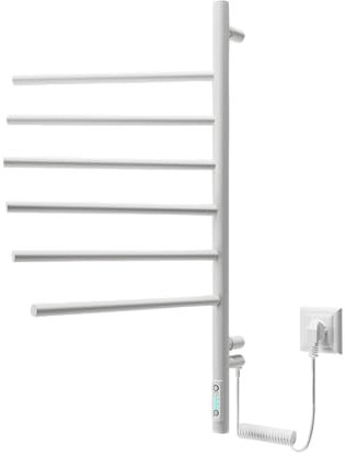 Elna Handtuchheizkörper Weiß 78W 79x40 cm – Elektrischer Badheizkörper mit 6 Schwenkarme – Wandmontage – Timer & Thermostat – IP44