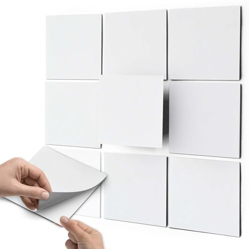 Fliesenaufkleber I Klebefliesen Dekorfliesen Küche & Bad renovieren I 15x15 cm Farbe Reinweiss - 9 Stück