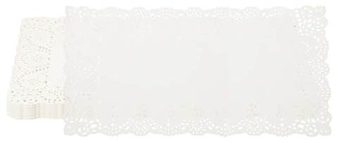 YELARXI Papierdeckchen, 30 cm, weiße Spitzendeckchen, rechteckig, Einweg-Tischsets, hohle Blumen für Desserts, Lebensmittel, Handwerk, Partys, Geburtstag, Geschirr, Dekoration (100 Stück, weiß)