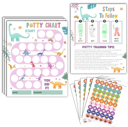 Gsauto Töpfchentrainingstabelle, 10 Belohnungstabelle für Toilettentraining, 20,3 x 25,4 cm, Dinosaurier-Routine-Kalender mit Aufklebern für Kleinkinder, Mädchen, A05