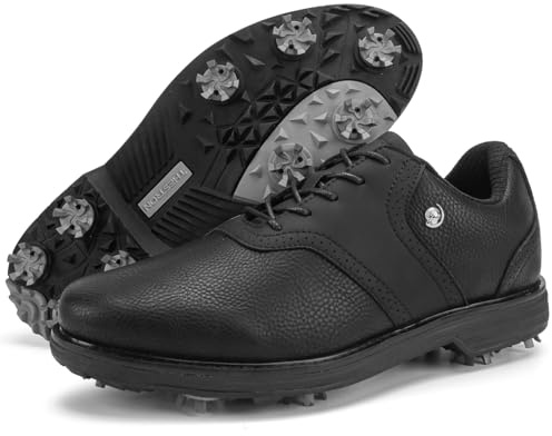 Rhyoam Men Golf Shoes Spikes Male Golf Sneakers Outdoor Walking Shoes for Golfers (Black,12)