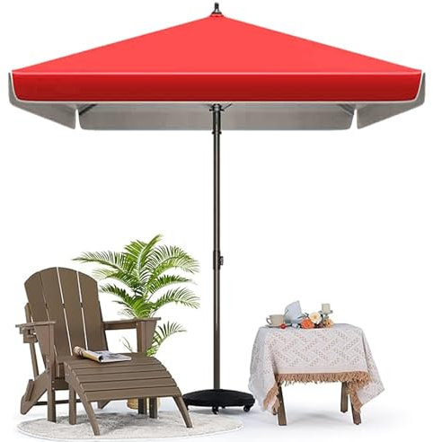 Ombrellone rettangolare da 2 x 2 m, regolabile, per giardino e balcone, nessuna base richiesta, rosso, ideale per tavolo e protezione solare (1,8 x 2,2 m)